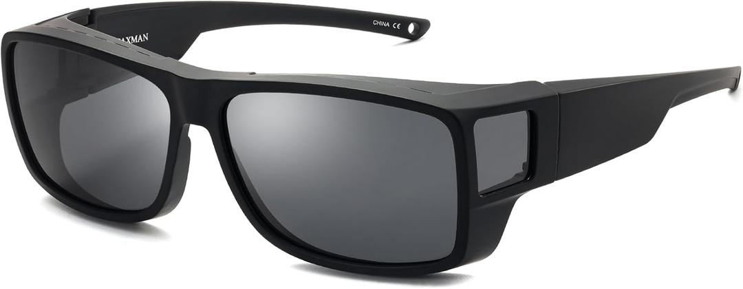 CAXMAN Fit Over Glasses Sunglasses Polarized Wrap Around Sunglasses with Side Window Shields for Full Protection (Matte Black)