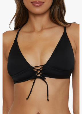 Women's Standard Lace-up Halter Bikini Top, Adjustable, Tie Back, Swimwear Separates XL Black