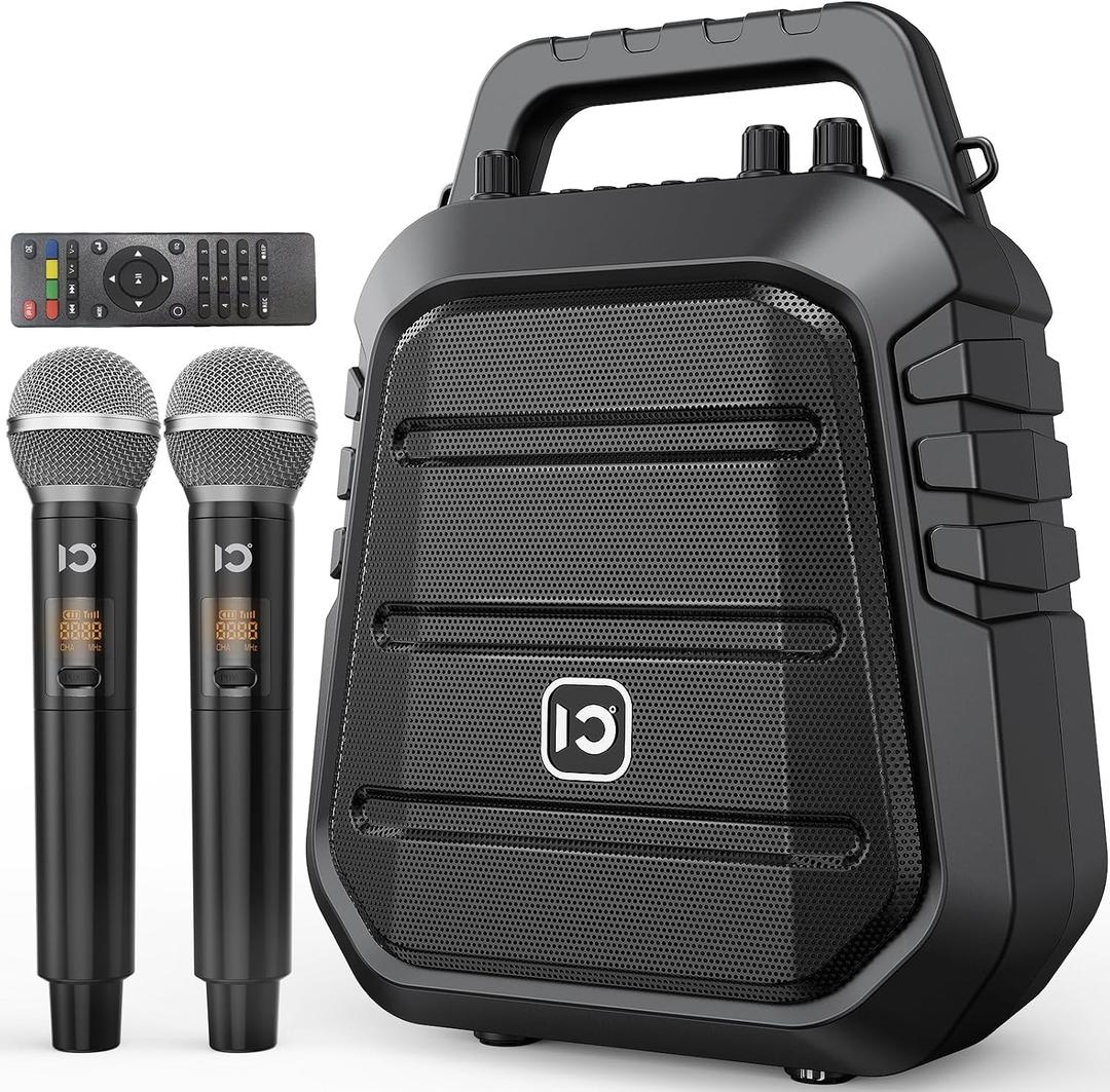 SHIDU 100W Powerful Voice Amplifier with 2 Wireless Microphones, Portable Speaker with Microphone, PA System with Sound Effects, Karaoke Machine Support BT/USB/TF Card/Aux/Guitar