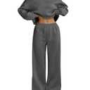 SOLY HUX Women's 2 Piece Outfits Fall Sweatsuits Off The Shoulder Crop Top Wide Leg Sweatpants Casual Matching Lounge Sets Pure Grey Large. Size Large