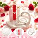 5 Pcs Vintage Valentine's Day Table Decorations Set Rustic Round Wood Tray Decor, Red Pink Wooden Table Block Signs, Heart Sculpture Ring, Tabletop Centerpiece for Shelf Farmhouse Home