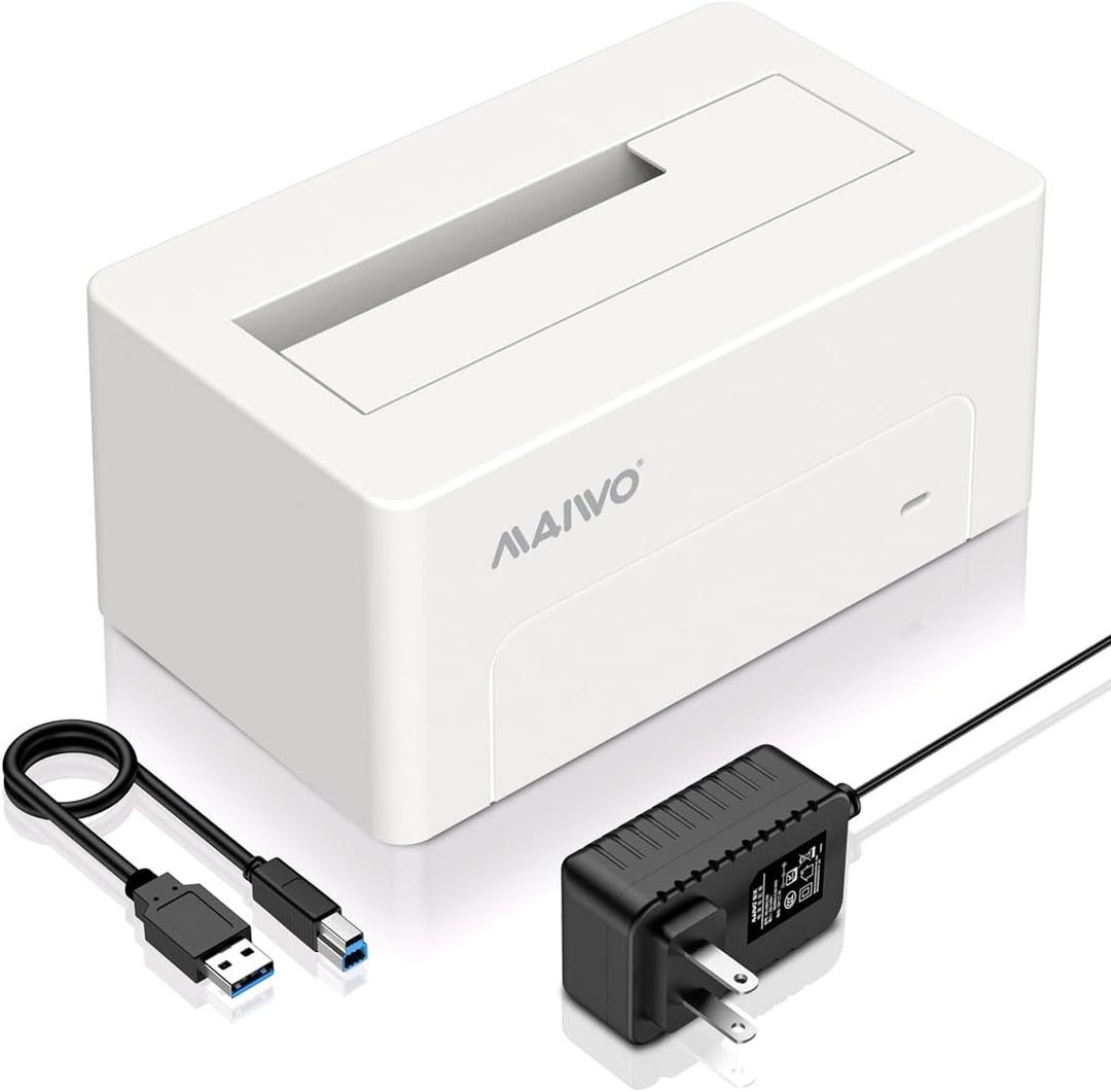MAIWO SAS to USB 3.0 Adapter, 2.5 3.5 Inch SAS SATA HDD SSD Enclosure, 24TB Capacity, External Hard Drive Reader Docking Station with 12V 2A Power Adapter, Tool Free (White)