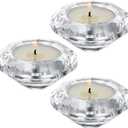 OwnMy Set of 3 Crystal Tea Light Holders Small Round Votive Candle Holders, Clear Crystal Diamond Shaped Tealight Candle Stands for Wedding Table Centerpieces Living Room Table Decors