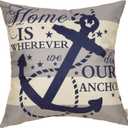 Fjfz Nautical Farmhouse Decorative Throw Pillow Cover 18x18 Home is Wherever We Drop Our Anchor Quote Sign Summer Ocean Cruise Lover Decoration Home Decor Cotton Linen Cushion Case for Sofa Couch