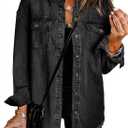 Dokotoo Women's Oversized Denim Jacket Casual Long Sleeve Denim Shirts Distresse Jean Jacket Fall Outfits 2025 (Medium, Black)