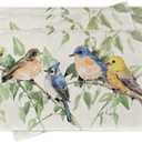 Spring Summer Birds Placemats Set of 4, Bluebird Blue Jay Goldfinch Chickadee Dining Place Mats Table Decor, Seasonal Branches Leaves Home Kitchen Decoration 12 x 18 Inch