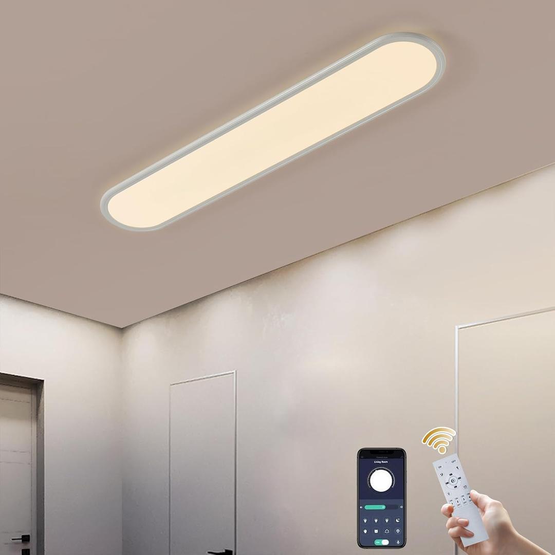 Ganeed 27.6 Inch LED Ceiling Light, High Brightness Linear Ceiling Lamps, 36W Dimmable Modern Ultra Thin Low Profile Light Fixture for Bedroom Kitchen Study Room Hallway, White