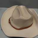 AQOKKA Western Cowboy Hats for Women Classic Felt Wide Brim Fedora Hat with Belt Buckle Retro Panama Hat Unisex Rolled up Cap