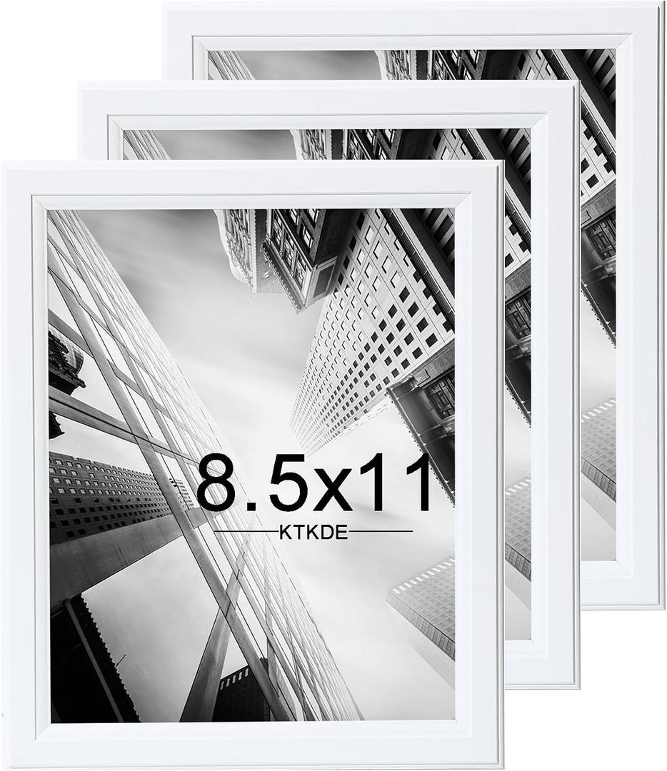 KTKDE 8.5x11 Picture Frame Set of 3,Certificate Frame White with Clear Plexiglass, 8.5 by 11 Picture Diploma Document Degree Frames for Wall and Tabletop