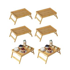 Youpehom Bed Tray Table with Folding Legs, Bamboo Breakfast in Bed for Kitchen Serving Tray, Sofa, Eating, Used As Laptop Desk Snack Tray (6 Pack, Bamboo Color) 
