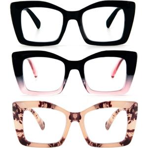 DXYXYO Oversized Square Reading Glasses for Women 2.75 Blue Light Blocking 3 Pack Stylish Retro Readers with Spring Hinge