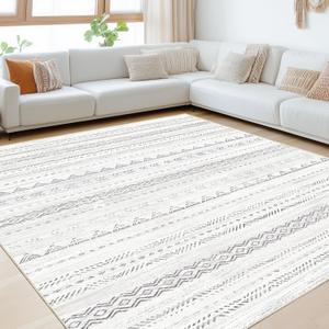 Andency 8x10 Brown Area Rug Living Room Rugs, Large Soft Machine Washable Boho Moroccan Farmhouse Neutral Stain Resistant Indoor Floor Rug Carpet for Bedroom Dining Table Home Office House Decor,  03 - Cream/Brown