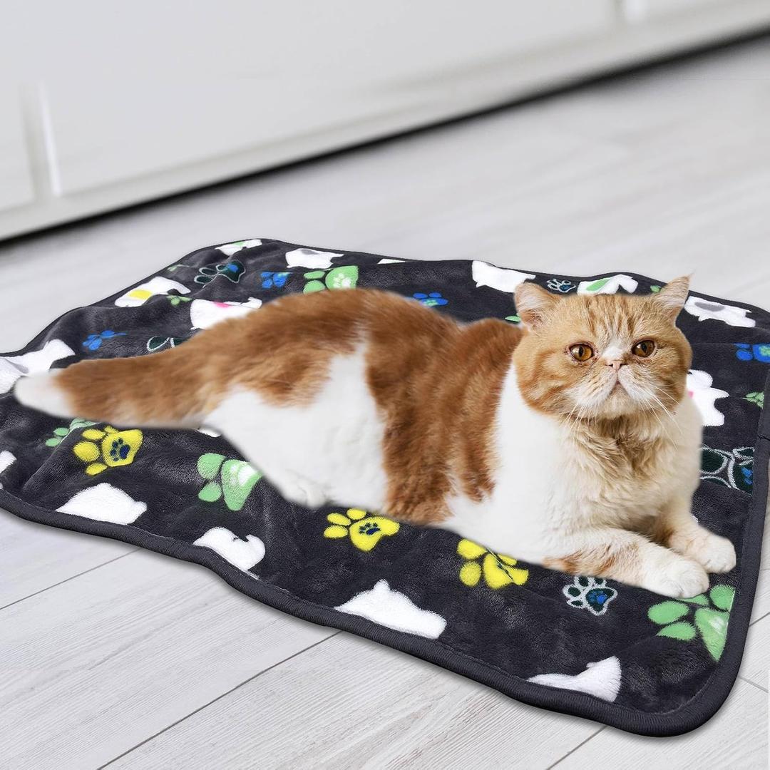 Rezutan Small Dog Blankets 1 Pack for Pet Cat Soft Fuzzy Washable Puppy Blankets, Reversible Elephant & Paw Print Suitable for Dog Kennels & Beds, Sofas Gifts Puppy Essentials, 24x20 inch (Grey/Blue/Yellow)