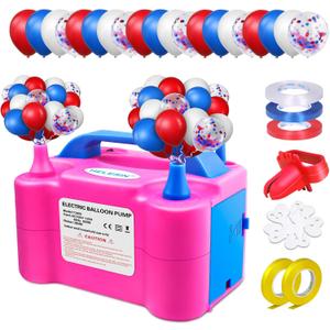 Electric Air Balloon Pump with Red White Blue Balloons, Portable Dual Nozzle Ballon Blower Maschine 600W Balloon Inflator for Party, Birthday, Festival, Patriotic, Baby Shower Decorations