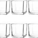 Set of 6 Square Glass Vases 4" x 4" x 4", Clear Flower Vase, Plant Terrarium, Candle Holder for Wedding Centerpiece, Office Decorations, Home Décor, Parties and Events
