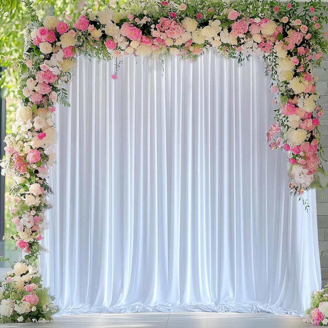 Wokceer White Backdrop Curtain for Parties 10x10FT Photo Backdrop Drapes for Wedding Polyester White Backdrop for Photoshoot Baby Shower Birthday Party Curtains Photography Background 2 Panels 5x10FT (10FTx10FT)