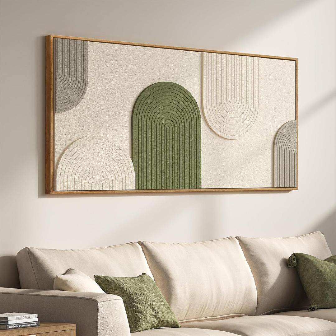 Large Framed 3D Boho Abstract Wall Art for Living Room, Horizontal 60x30 In
