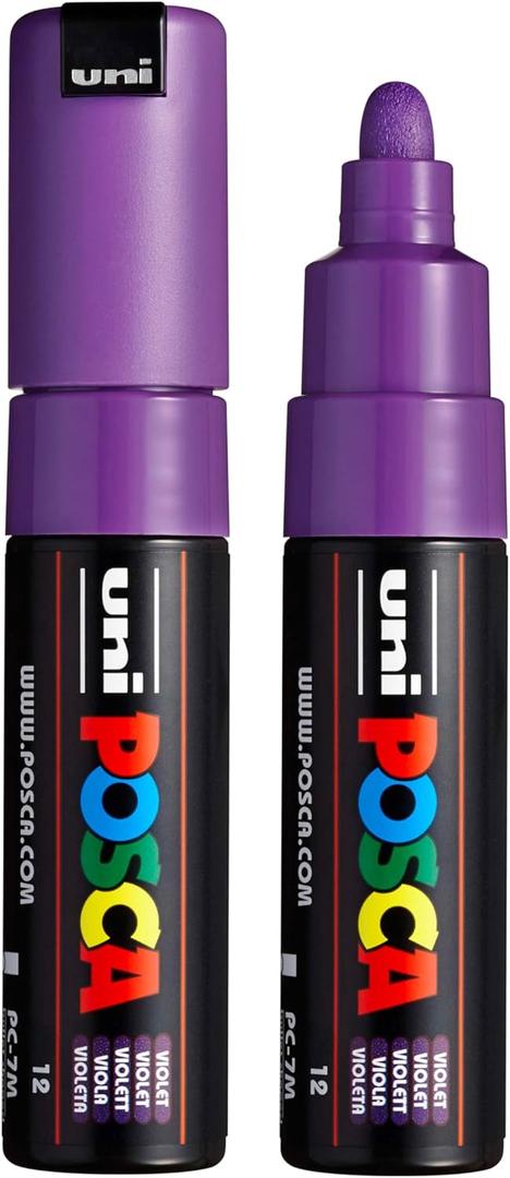 posca uni PC-7M Water-Based Paint Markers, Broad Tip (4.5-5.5mm), Violet, 2 Count