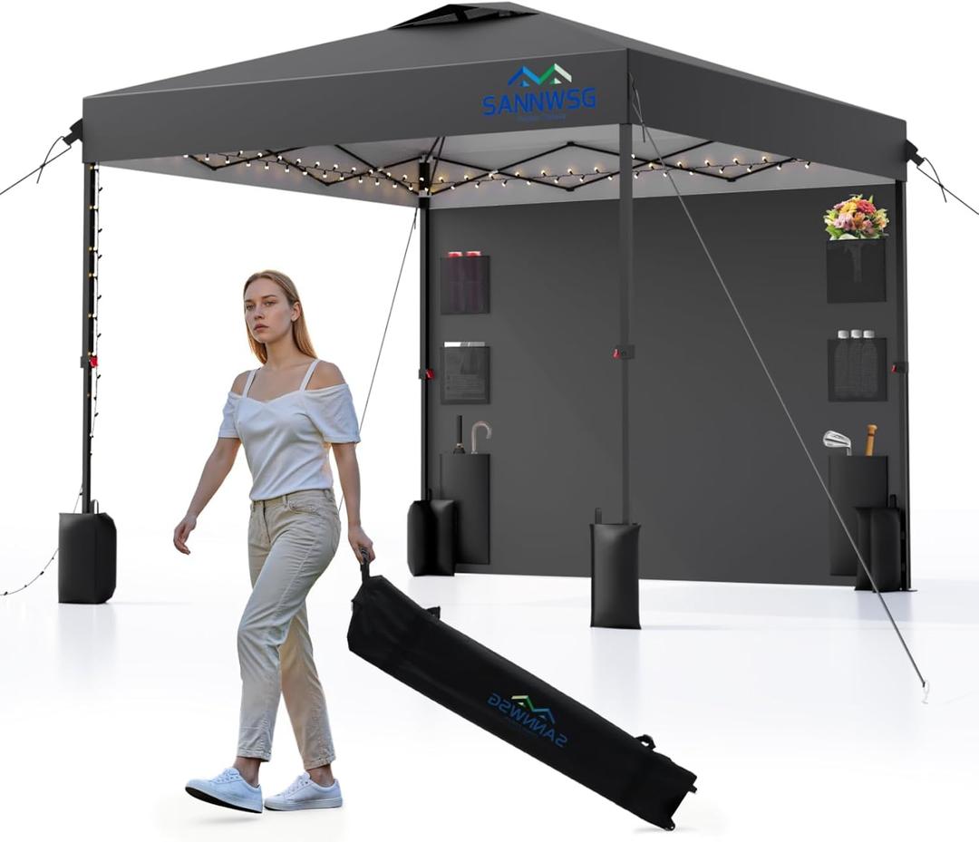 12X12 Pop Up Canopy Tent,Heavy Duty One Person Set Up Event Tent,Removable Pockets Sidewall, Easy Up Canopy with One Push Button for Extra Storage,Grey