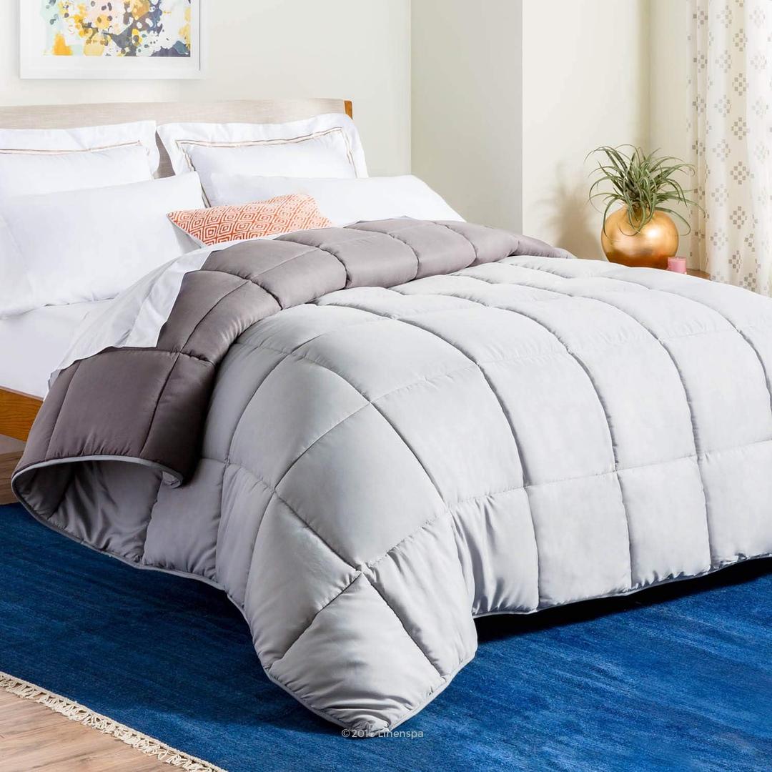 Linenspa Down Alternative Comforter, Stone/Charcoal, Oversized Queen