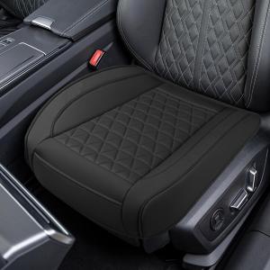 Luxury Faux Leather Car Seat Cover, Anti-Slip Waterproof Universal Front Bottom Seat Protector with Storage Pocket, Triangular Pattern Vehicle Seats Cushion for Sedans, SUVs, Trucks (Black)