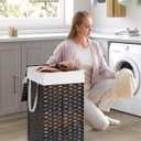 SONGMICS Laundry Hamper with Lid, 17.2 Gallon (65 L) Synthetic Rattan Clothes Laundry Basket with Lid and Handles, Foldable, Removable Liner, Chestnut Brown ULCB165K01