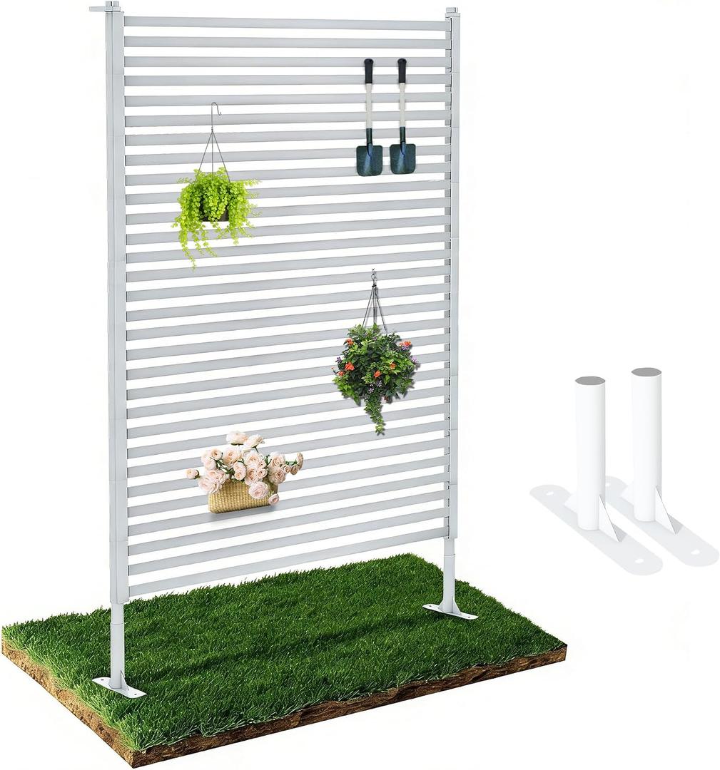Outdoor Privacy Screen Fence with Stand 4FT x 6FT, Freestanding Privacy Fence Panels for Outside, No Dig Fence for Air Conditioner, Trash Can, AC Unit, Patio Lattice Fence Trellis White