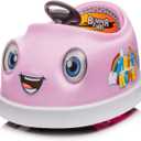 12V Bumper Car for Kids, 6-in-1 Electric Bumper Car with Pushrod Dinner Plate,USB Music,Rocking Horse Mode,Bumper Car Mode,cart Mode, 6 ModeDining Car Mode,for Kids Age1+ Pink