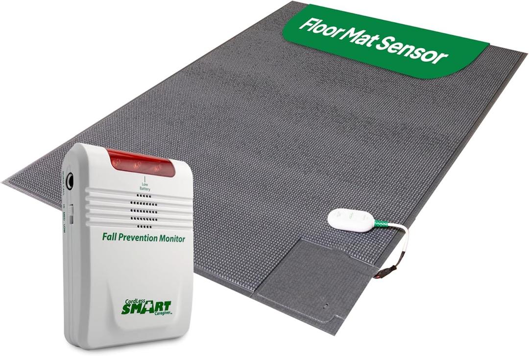 Smart Caregiver Cordless Monitor with Cordless 24in x 36in Gray Floor Mat - Get to Them so They Don't Walk Alone!