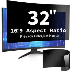 32 Inch Curved Computer Privacy Screen Filter for 16:9 Widescreen Computer Screen Protector Computer Screen Privacy Shield Anti Glare and Blue Light