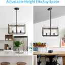 XINGQI 4-Light Square Chandelier Farmhouse Light Fixtures Modern Pendant Lighting for Kitchen Island Dining Room Living Room Black+Wood Grain Finish with Metal Shade Hanging Lamp