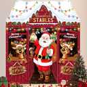 Tiamon 4 Pcs Christmas Reindeer Stable Door Cover Santa Claus Christmas Banner Elk Reindeer Hanging Porch Sign Backdrop for Holiday Front Door Classroom Xmas Party Decorations Photo Booth Props