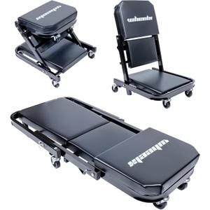 Mechanic Creeper 40inches 3-in-1 Z Seat 480lbs Capacity, Foldable Garage Chair Adjustable Rolling Black with 6pcs Wheels Roller, Lay Down Sit Lean Back, Under Car Shop Auto Repair, Man Gift