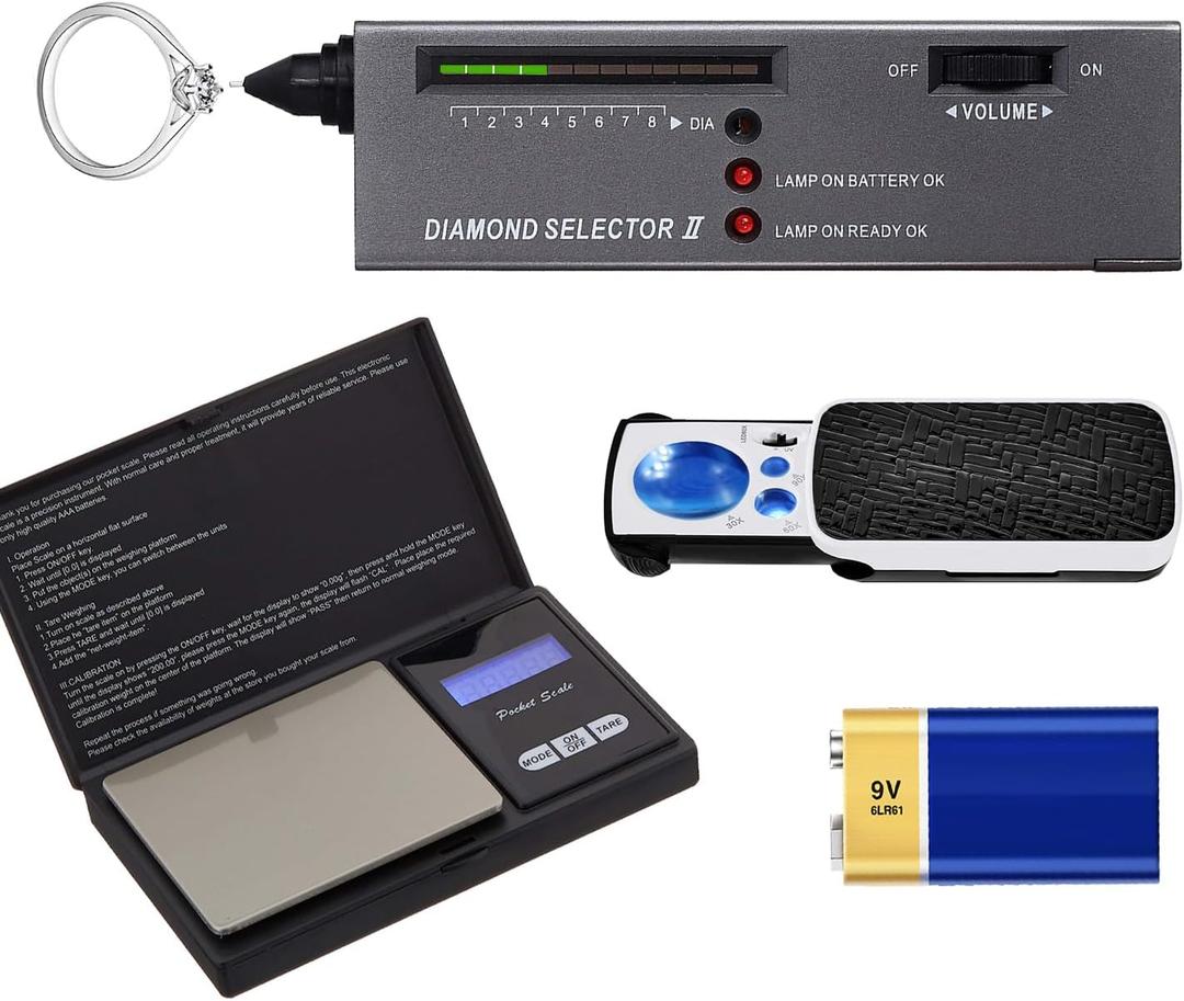 HMJOY Diamond Tester, High Accuracy Jewelry Diamond Tester 200g/0.01g Mini Jewelry Scale 60X Mini LED Magnifying, Professional Diamond Selector for Novice and Expert, Thermal Conductivity Meter