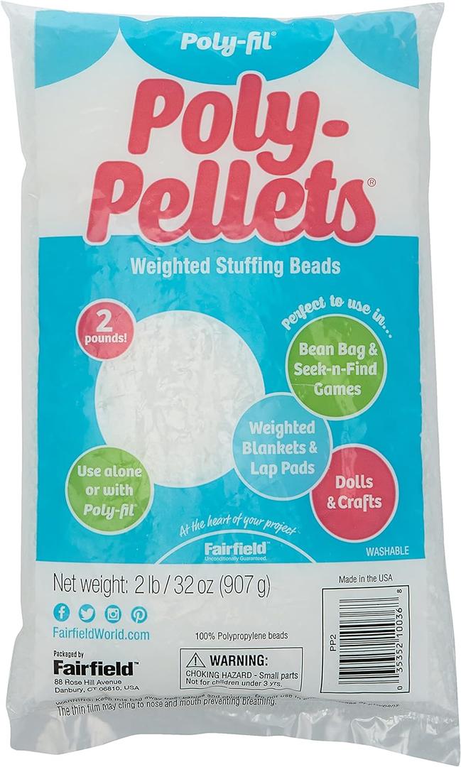 Fairfield Poly-Fil Poly-Pellets, Premium Polyester Weighted Stuffing Beads, Stuffing for Stuffed Animals, Toys, Bean Bags, Weighted Blankets, and More, 32-ounce Bag