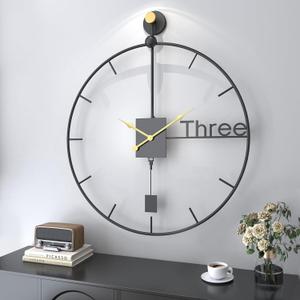 36 inch Wall Clock Extra Large Wall Clocks with Pendulum, Battery Operated Silent Non-Ticking Modern Metal Clock for Living Room Decor, Decorative Hanging Clock for Bedroom, Office, Kitchen, Home