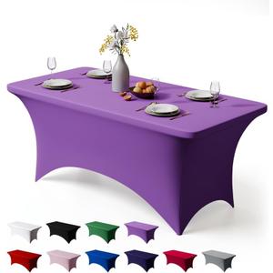 Trlyc 1 Pack 6FT Spandex Table Cloth - 72 x 30 Inch Rectangular Stretch Tablecloth, Wrinkle Resistant Scretch Table Cover for Wedding, Party, Banquet, Picnic, Outdoor Decoration (1Pcs,Purple)