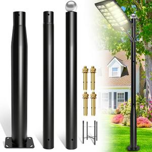 Street Light Pole 10 Ft, Outdoor Adjustable Metal Street Lamp Post for Solar Lights, Heavy Duty Exterior Lighting Pole with Rebar Cage for Backyard, Parking Lot, Patio