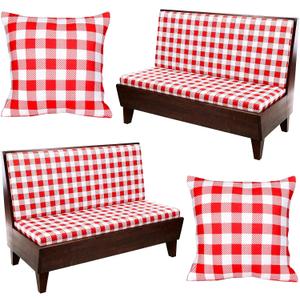 6Pcs Rv Dinette Cushion Covers Checkered Cushion Covers Dinette Booth Seats Stretch Washable Rv Seat Cover for Camper Car Bench with 2 Pillowcase,2 Backrest and 2 Bench Cover(Red)