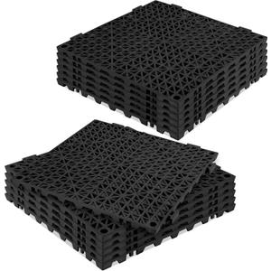 Modular Interlocking Cushion 12P 11.8" x 11.8" Interlocking Rubber Floor Drain Holes Non-Slip Splicing Drainage Mats for Deck, Shower, Kitchen, Drain Pool, Sauna Bath, Indoor Outdoor (Black)