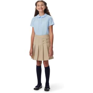French Toast Girls' Adjustable Waist Pleated-Front Two-Tab Scooter Skirt (XL, Beige)