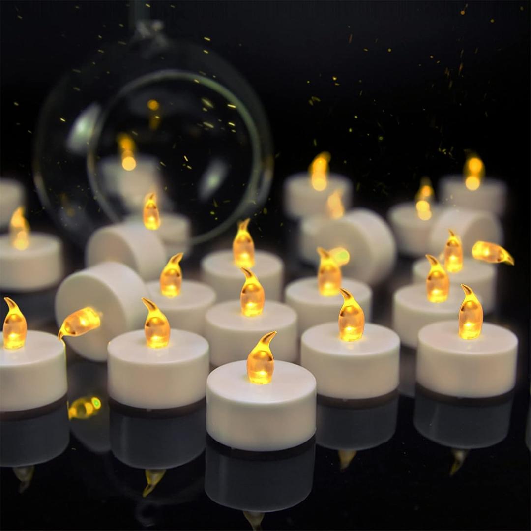 50Pcs Tea Lights Candles Battery Operated: Realistic LED Flameless Tea Light Candle Steady Battery Tealights Long Lasting Flickering Fake Candles Christmas Gifts Home Decoration (Pack of 50, Warm Yellow)