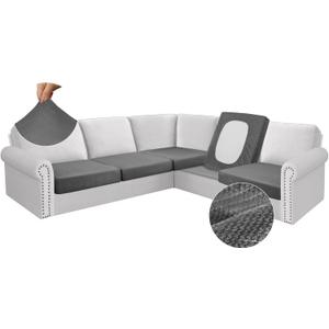 Arfntevss Velvet Sectional Couch Covers L Shape 5 Seat Couch Cushion Covers Fitted Stretch U Shaped Sofa Cushion Covers Thick Washable Corner Furniture Protector (5-Piece Seat Covers, Light Gray)