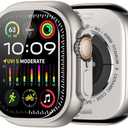 amBand for Apple Watch Ultra 2/Ultra Screen Protector 49mm, W1 Metal Case Rugged Bumper Titanium Frame + 9H Tempered Glass Film + Ceramic-Like Back Cover, Keep Original, Waterproof, Natural Titanium