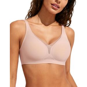 As Fairy Womens Sexy Deep V Mesh Wireless Bra Seamless Bralettes, Soft Support Breathable Comfort Daily Wear Brassiere (42B, Pink)