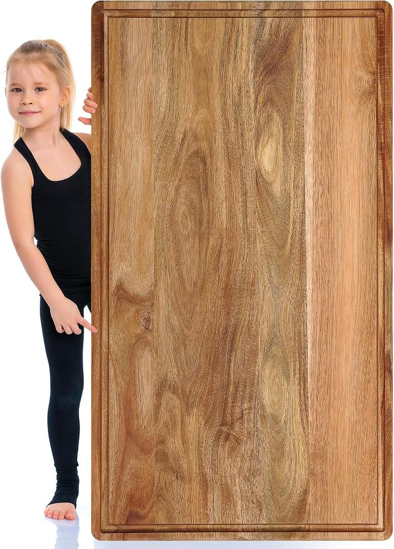 Teenyyou 32" x 18" Large Acacia Wood Cutting Boards for Kitchen Wooden Cutting Board with Juice Groove Extra Large Serving Platter Carving Tray for Meat Cheese(Natural)