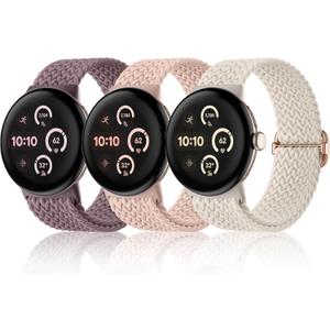 Maledan Braided Stretchy Band Compatible with Google Pixel Watch 4 3 41mm/ Pixel Watch 2 1 Band for Women Men, 3 Pack Soft Nylon Breathable Sport Replacement Strap for Google Smartwatch 41mm Accessory