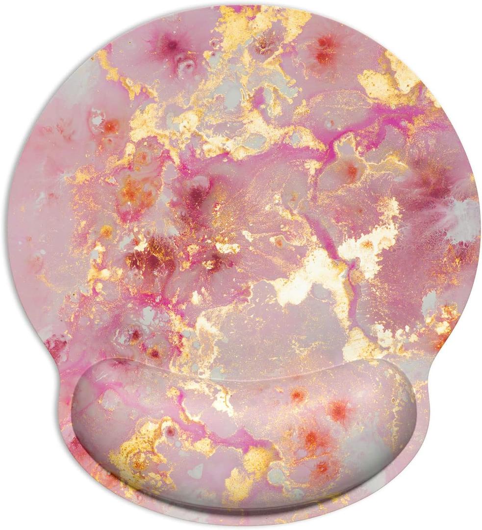 ITNRSIIET Ergonomic Mouse Pad with Wrist Support Wrist Rest Smooth Surface Non-Slip Rubber Base Comfortable Office Supplies Pain Relief, 9.8 x 9.1 inches, Pink Gold Abstract
