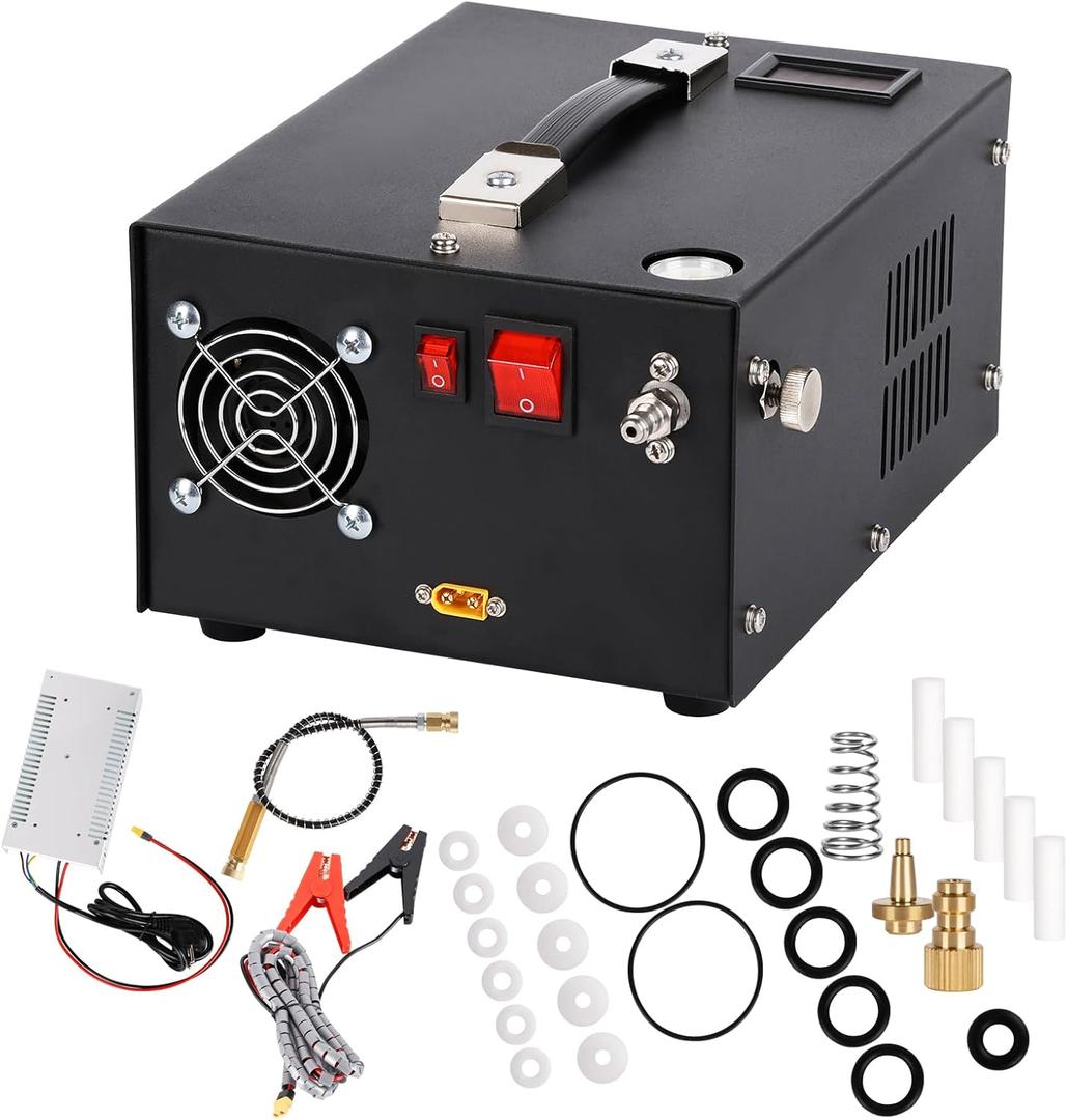 PCP Air Compressor, 4500Psi/30MPa, 12V DC/120V AC Airgun Compressor with Manual Shut-off, Built-in Filter Suitable for Airguns, Paintball Guns, High-Pressure Cylinders, Diving Tanks
