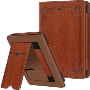 Fintie Stand Case for 6" Kobo Clara Colour (2024) /Clara BW (2024) /2E (2022) eReader - Premium PU Leather Protective Cover Auto Sleep/Wake with Card Slot and Hand Strap, Brown